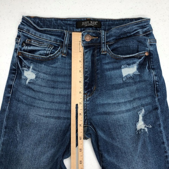 Judy Blue Jeans Womens 3/26 Blue Distressed Stretch Denim Straight Leg Pants Day - Picture 7 of 11